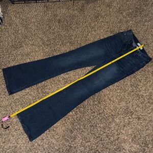 Dark wash blue jeans high waste flared bottom